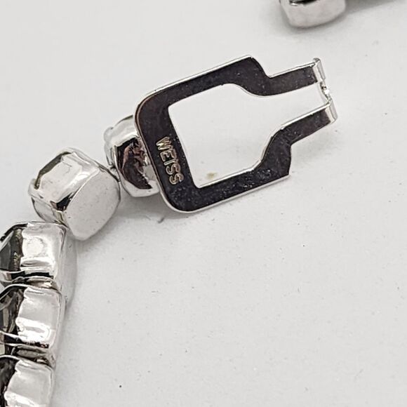 Weiss Black Diamond Rhinestone Necklace, Clip Earrings Rhodium Plating Vintage - Picture 7 of 16